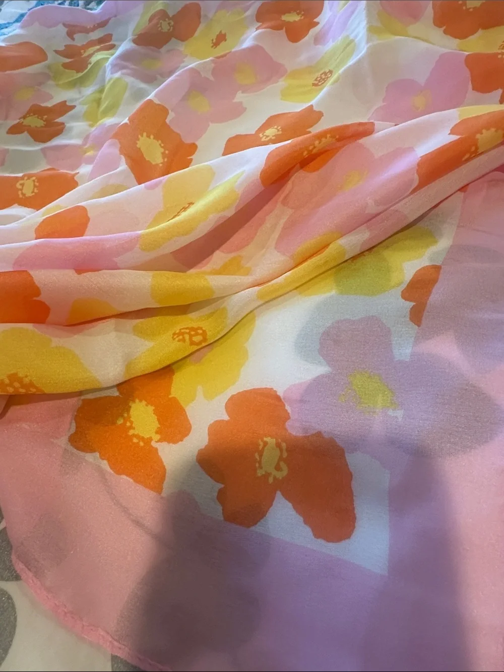 Floral Pink and Orange Scarf-Style Bedding Accent